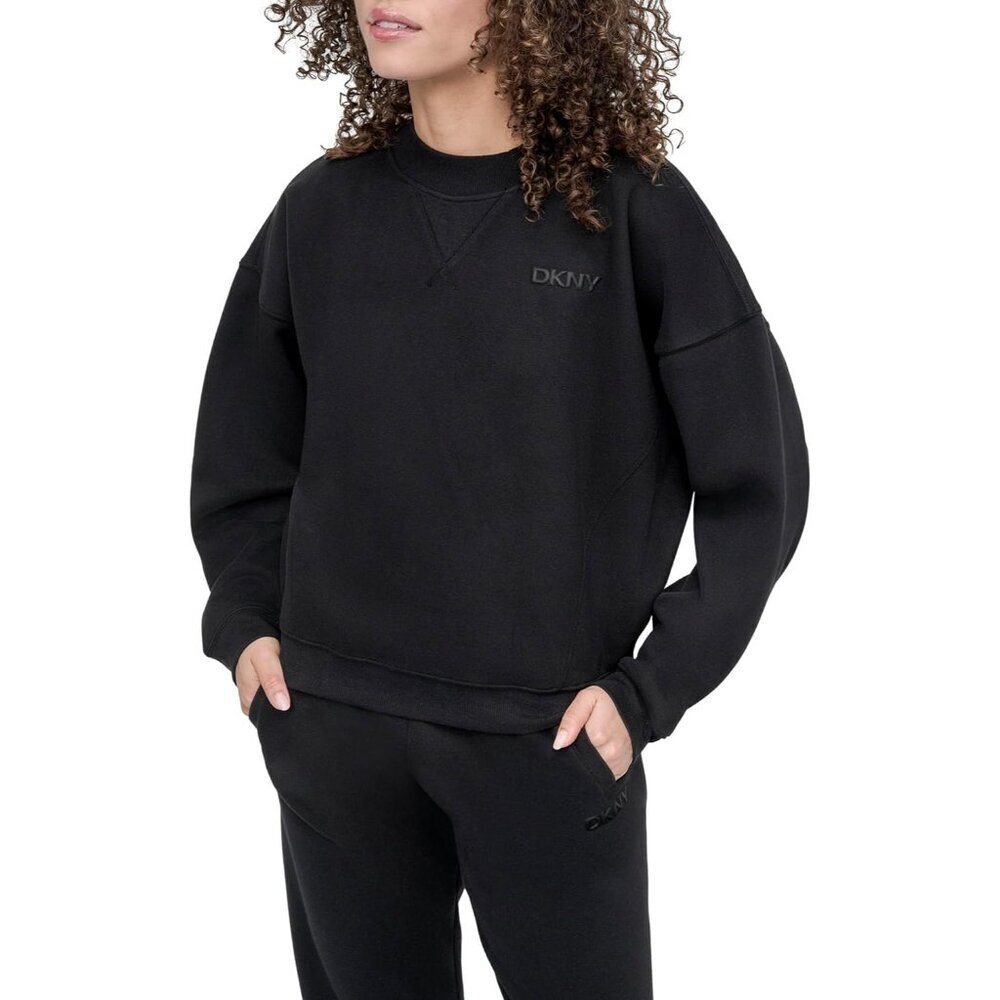 Women's Fleece Pull Over Crewneck Sweatshirt Large Black Cotton Casual Layering